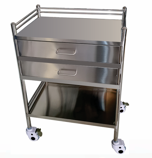 [lea-tr022] trolley stainless steel 2 drawer